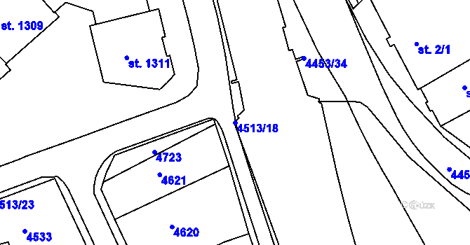 Parcela st. 4513/18 v KÚ Slavičín, Katastrální mapa