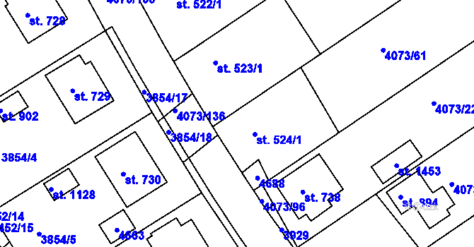 Parcela st. 524/3 v KÚ Slavičín, Katastrální mapa