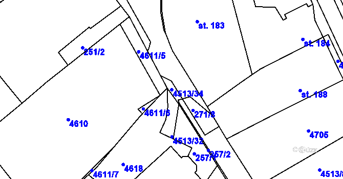 Parcela st. 4513/34 v KÚ Slavičín, Katastrální mapa