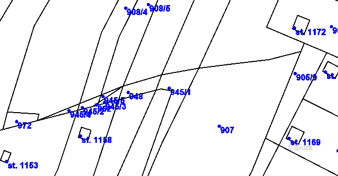 Parcela st. 945/1 v KÚ Slavičín, Katastrální mapa
