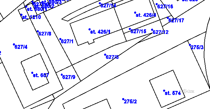 Parcela st. 627/5 v KÚ Slavičín, Katastrální mapa