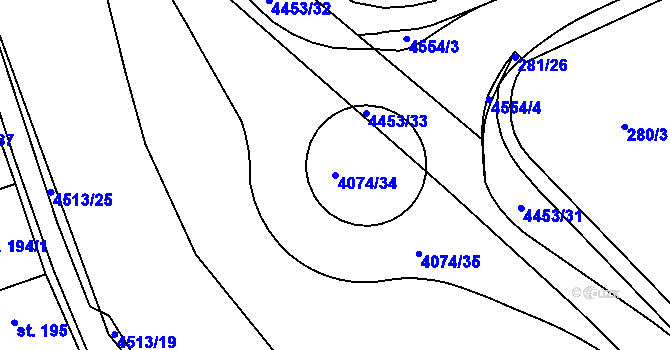 Parcela st. 4074/34 v KÚ Slavičín, Katastrální mapa