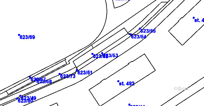 Parcela st. 623/53 v KÚ Slavičín, Katastrální mapa