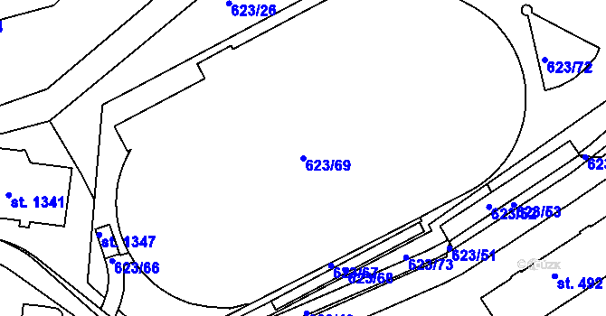 Parcela st. 623/69 v KÚ Slavičín, Katastrální mapa