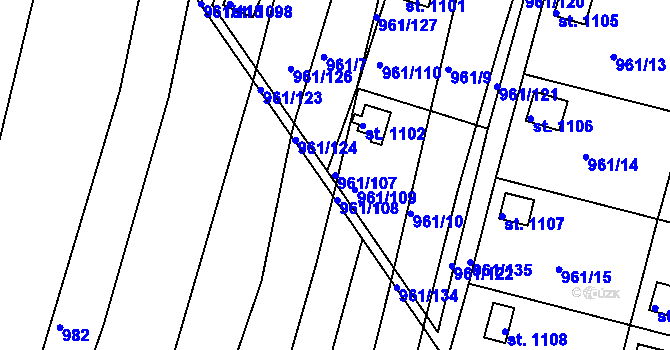 Parcela st. 961/107 v KÚ Slavičín, Katastrální mapa