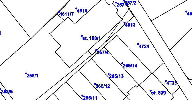 Parcela st. 257/4 v KÚ Slavičín, Katastrální mapa