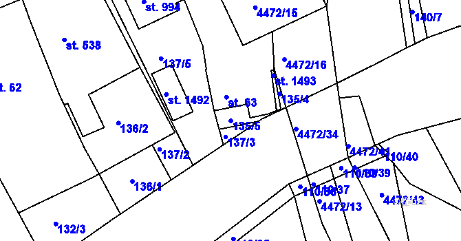 Parcela st. 135/5 v KÚ Slavičín, Katastrální mapa