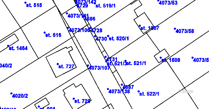 Parcela st. 520/3 v KÚ Slavičín, Katastrální mapa