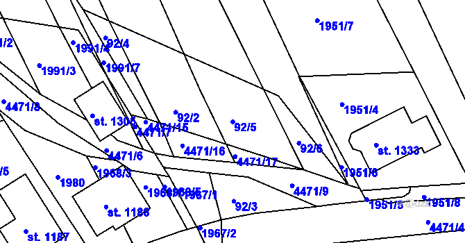 Parcela st. 92/5 v KÚ Slavičín, Katastrální mapa