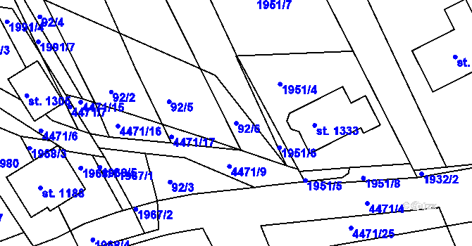 Parcela st. 92/6 v KÚ Slavičín, Katastrální mapa