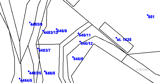 Parcela st. 646/12 v KÚ Slavičín, Katastrální mapa