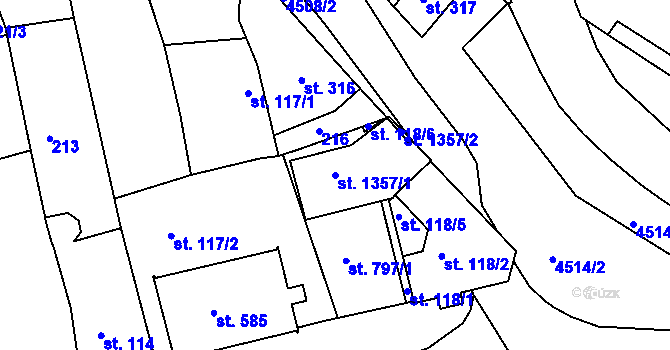 Parcela st. 1357/1 v KÚ Slavičín, Katastrální mapa