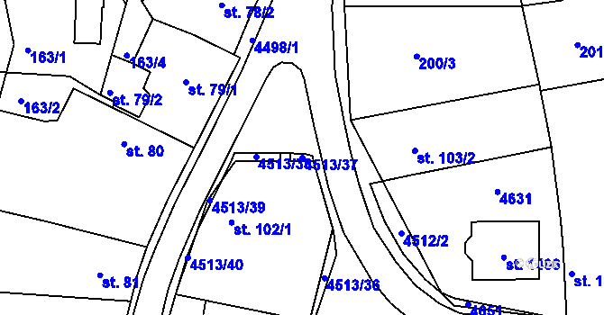 Parcela st. 4513/37 v KÚ Slavičín, Katastrální mapa