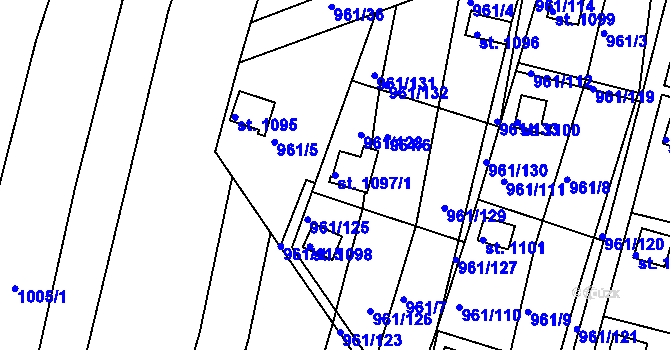 Parcela st. 1097/1 v KÚ Slavičín, Katastrální mapa