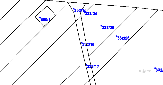 Parcela st. 332/16 v KÚ Slavičín, Katastrální mapa