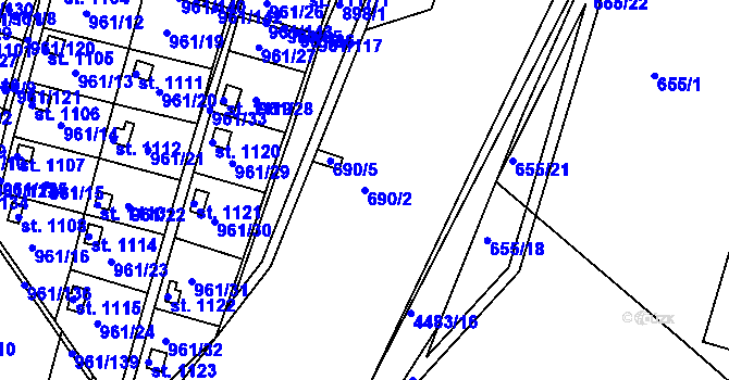 Parcela st. 690/2 v KÚ Slavičín, Katastrální mapa