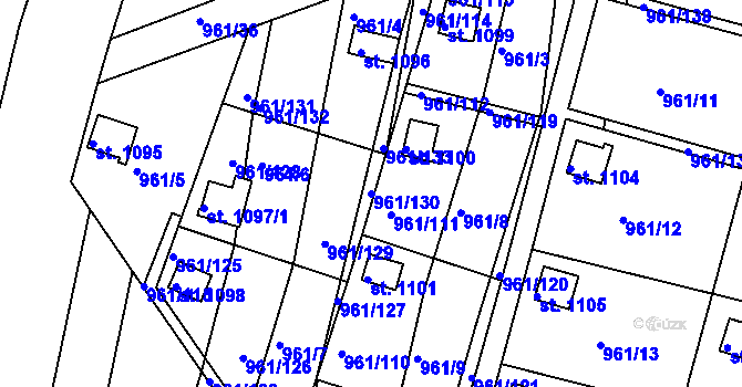 Parcela st. 961/130 v KÚ Slavičín, Katastrální mapa