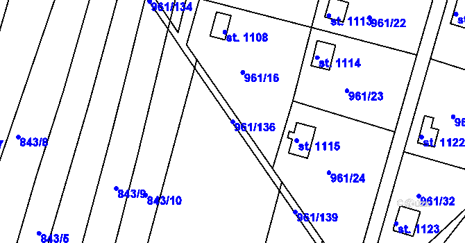 Parcela st. 961/136 v KÚ Slavičín, Katastrální mapa