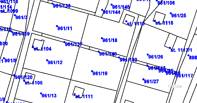 Parcela st. 961/140 v KÚ Slavičín, Katastrální mapa