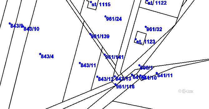 Parcela st. 961/141 v KÚ Slavičín, Katastrální mapa