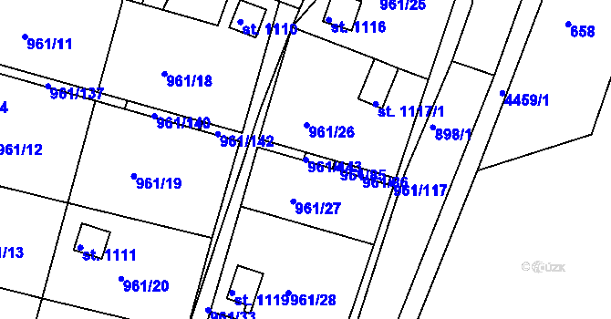Parcela st. 961/143 v KÚ Slavičín, Katastrální mapa