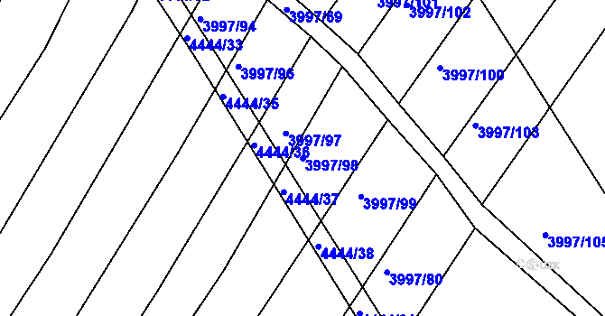 Parcela st. 3997/98 v KÚ Slavičín, Katastrální mapa