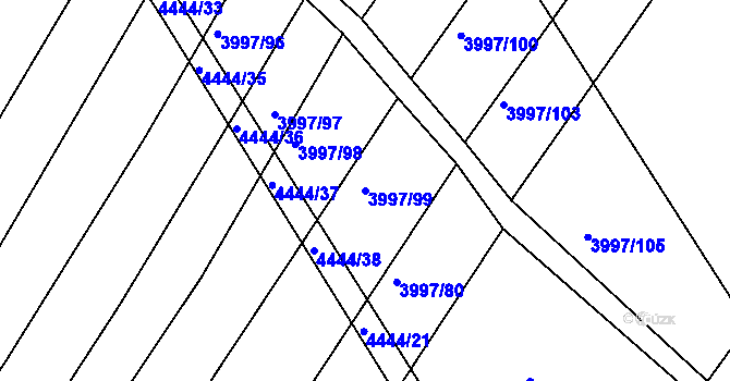 Parcela st. 3997/99 v KÚ Slavičín, Katastrální mapa