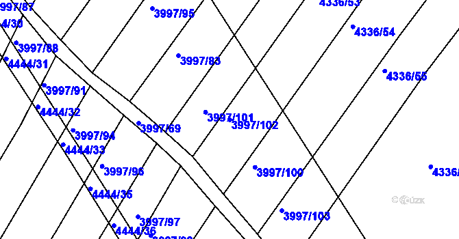 Parcela st. 3997/102 v KÚ Slavičín, Katastrální mapa
