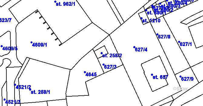 Parcela st. 258/2 v KÚ Slavičín, Katastrální mapa