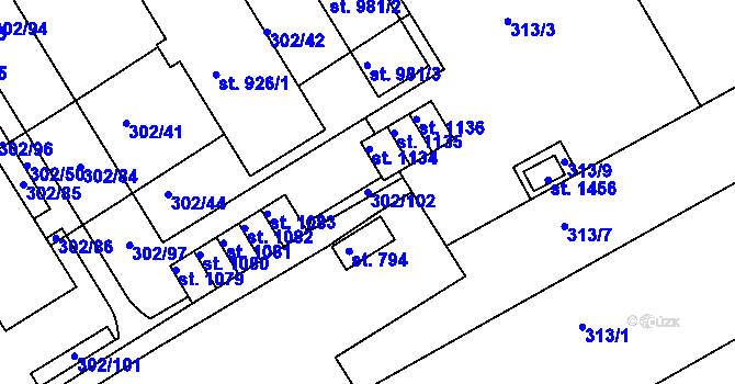Parcela st. 302/102 v KÚ Slavičín, Katastrální mapa