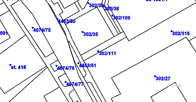 Parcela st. 302/111 v KÚ Slavičín, Katastrální mapa