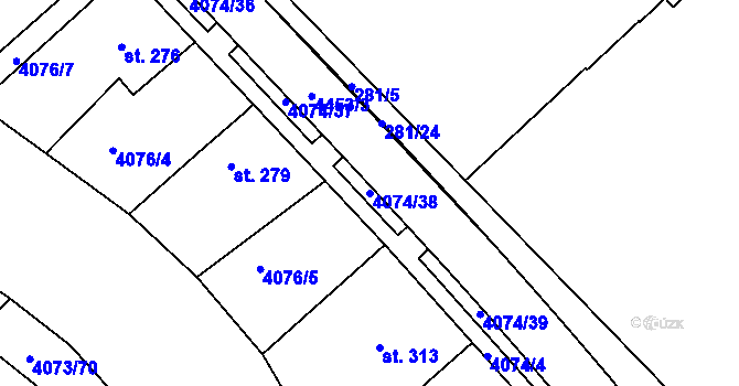 Parcela st. 4074/38 v KÚ Slavičín, Katastrální mapa