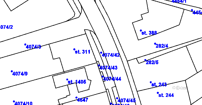 Parcela st. 4074/42 v KÚ Slavičín, Katastrální mapa