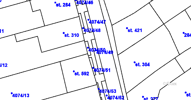Parcela st. 4074/49 v KÚ Slavičín, Katastrální mapa