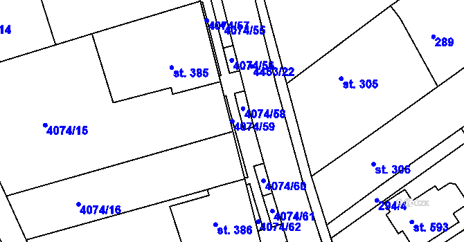 Parcela st. 4074/59 v KÚ Slavičín, Katastrální mapa