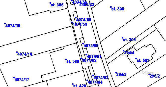 Parcela st. 4074/60 v KÚ Slavičín, Katastrální mapa