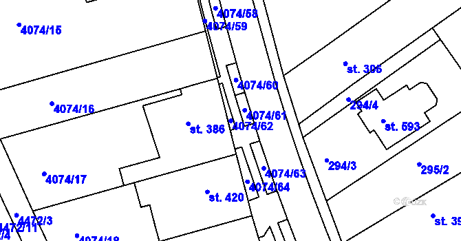 Parcela st. 4074/62 v KÚ Slavičín, Katastrální mapa
