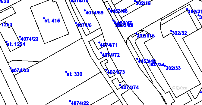 Parcela st. 4074/72 v KÚ Slavičín, Katastrální mapa