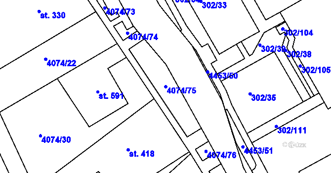 Parcela st. 4074/75 v KÚ Slavičín, Katastrální mapa