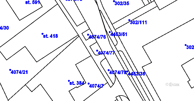 Parcela st. 4074/77 v KÚ Slavičín, Katastrální mapa