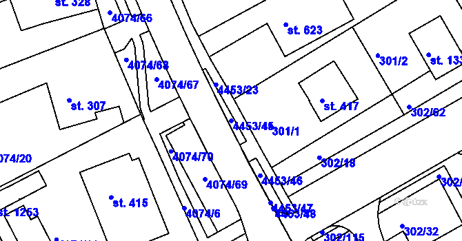 Parcela st. 4453/45 v KÚ Slavičín, Katastrální mapa
