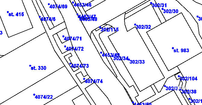 Parcela st. 4453/49 v KÚ Slavičín, Katastrální mapa