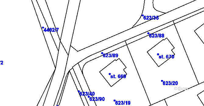 Parcela st. 623/89 v KÚ Slavičín, Katastrální mapa