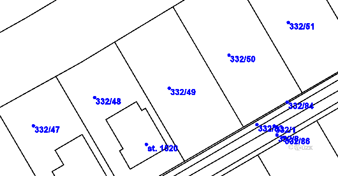 Parcela st. 332/49 v KÚ Slavičín, Katastrální mapa