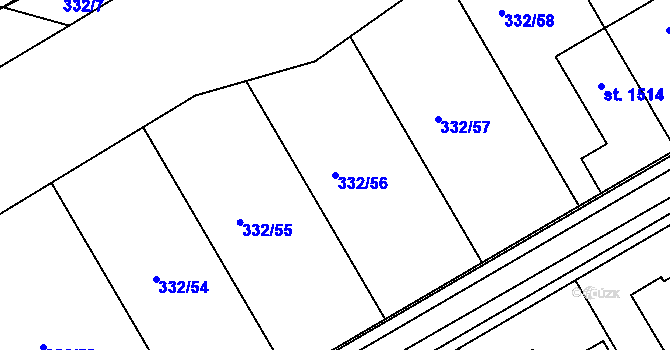 Parcela st. 332/56 v KÚ Slavičín, Katastrální mapa