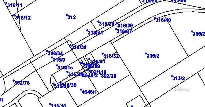 Parcela st. 316/32 v KÚ Slavičín, Katastrální mapa