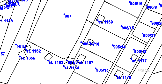 Parcela st. 905/11 v KÚ Slavičín, Katastrální mapa