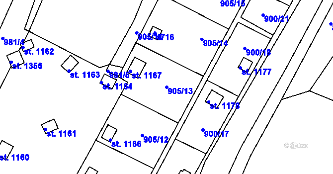 Parcela st. 905/13 v KÚ Slavičín, Katastrální mapa