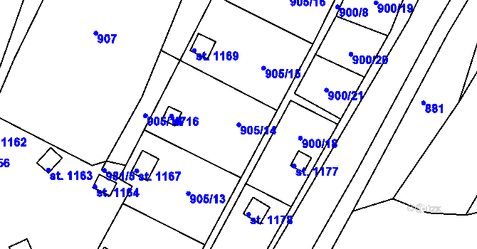 Parcela st. 905/14 v KÚ Slavičín, Katastrální mapa