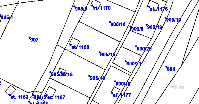 Parcela st. 905/15 v KÚ Slavičín, Katastrální mapa